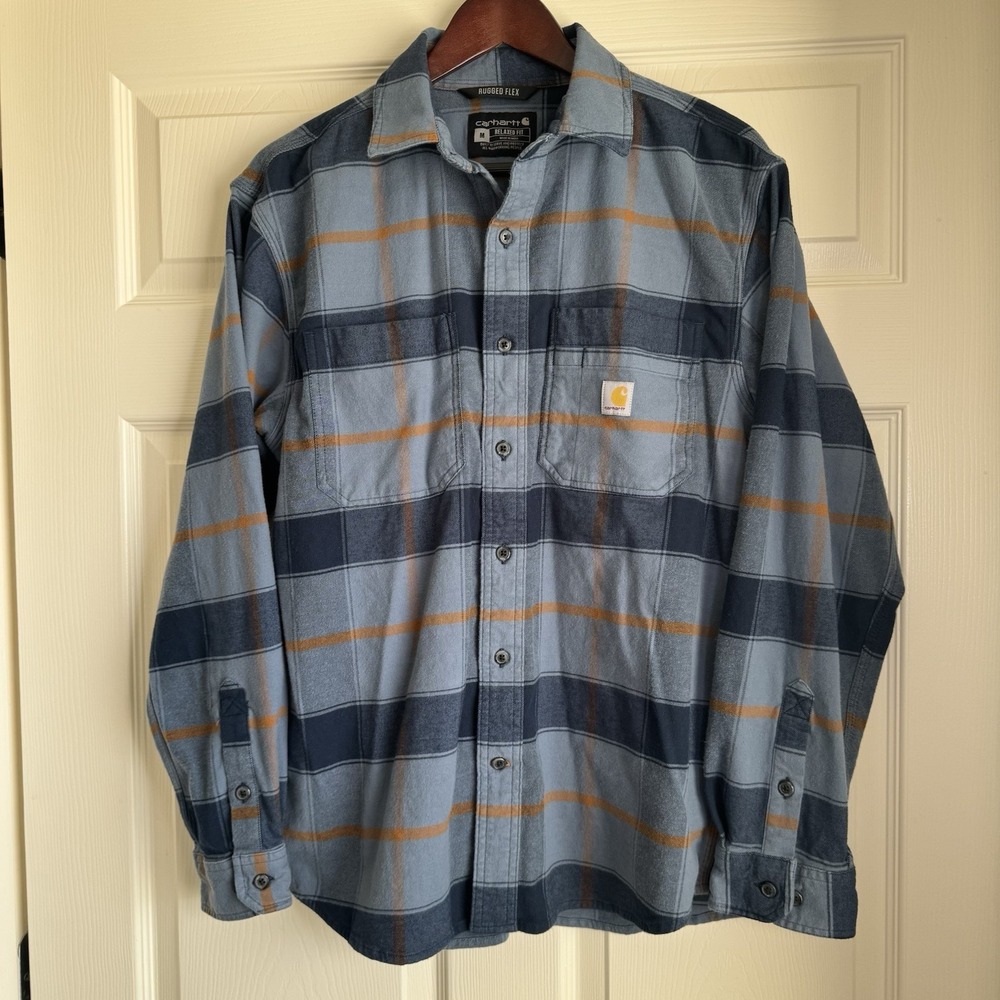 Carthart Size M Rugged Flex Blue Plaid L/S Lightweight Flannel Button Down Top - Picture 10 of 11